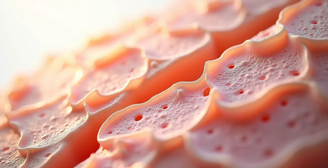 Comparación microscópica de barrera cutánea dañada y barrera cutánea sana