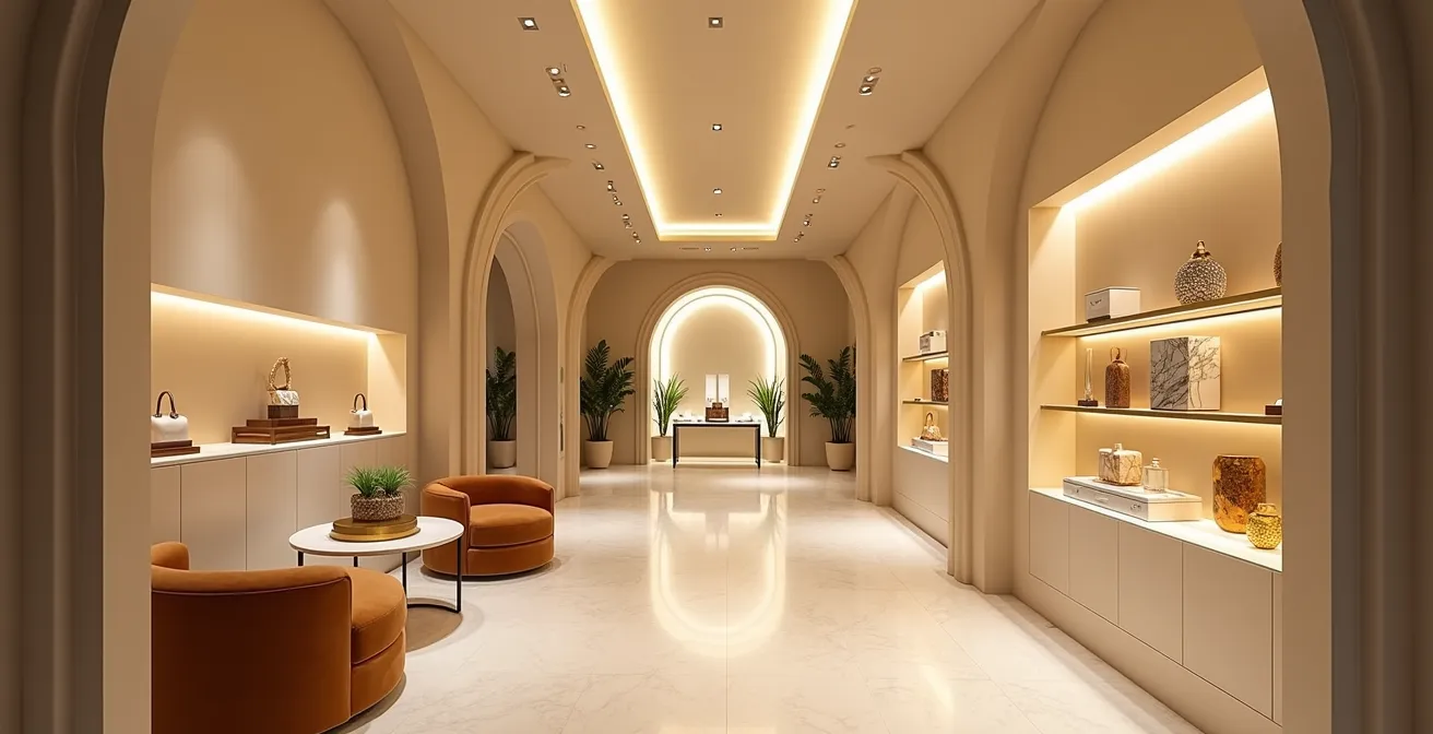 Interior elegante de boutique de lujo en Madrid con ambiente exclusivo