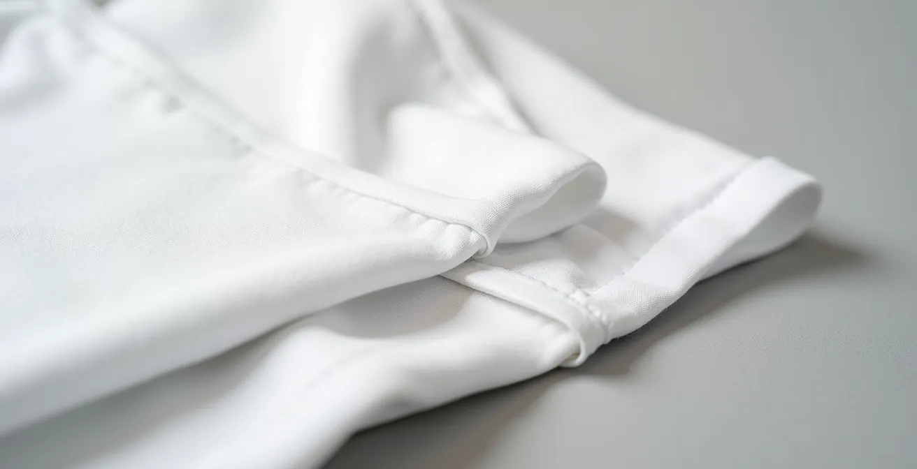 Detalle macro de diferentes texturas de camisetas blancas de alta calidad