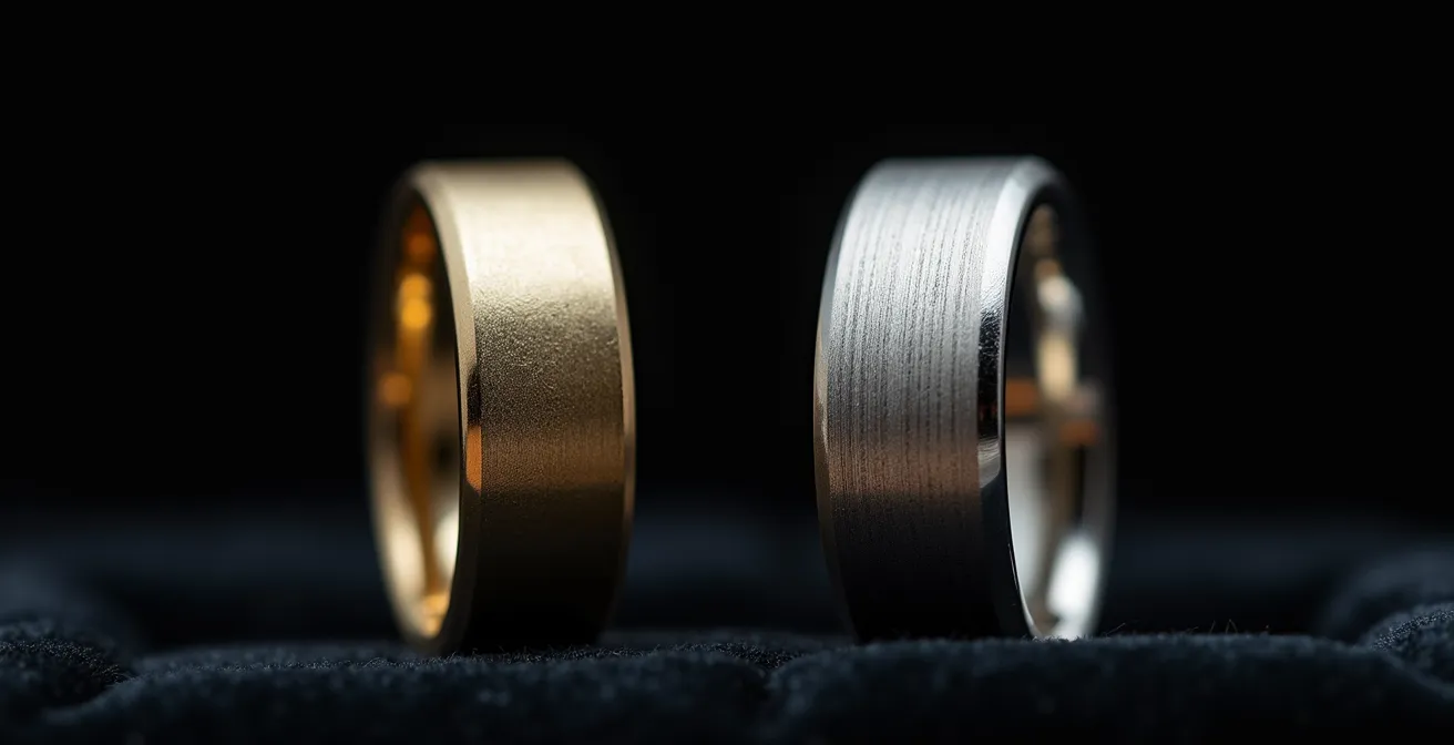 Anillos de oro blanco y platino mostrando diferencias de desgaste y pátina