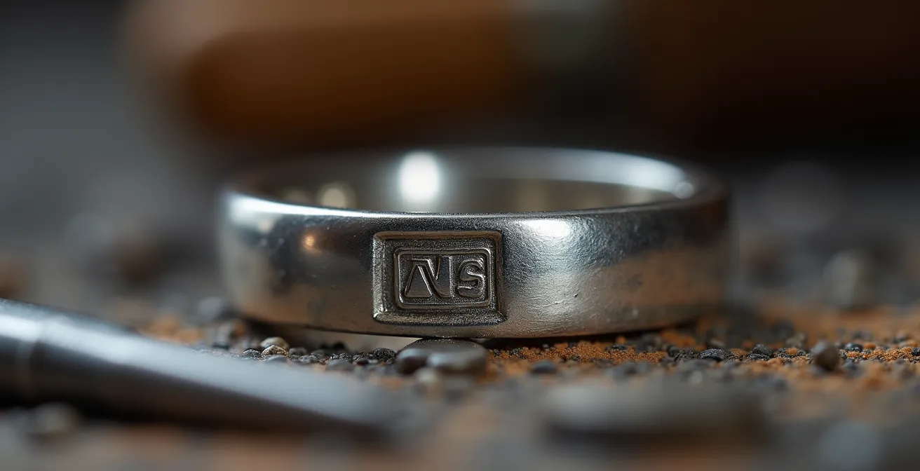 Detalle macro del contraste oficial español en una joya de plata