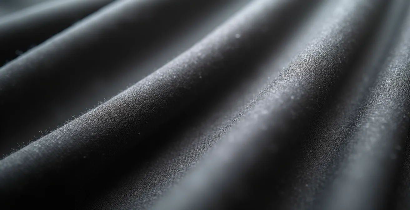 Detalle de texturas contrastantes en prendas monocromáticas con seda y lana