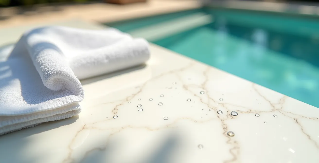 Cuidados de bisutería en verano junto a piscina mediterránea