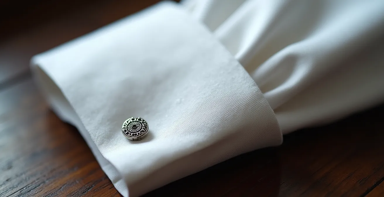 Detalle macro de puño doble con gemelos elegantes