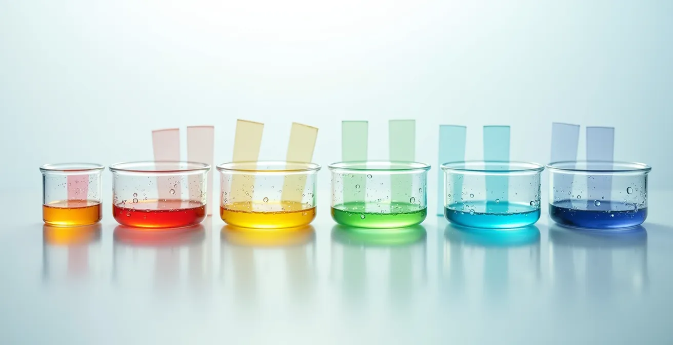 Escala visual de pH comparando diferentes productos de limpieza facial