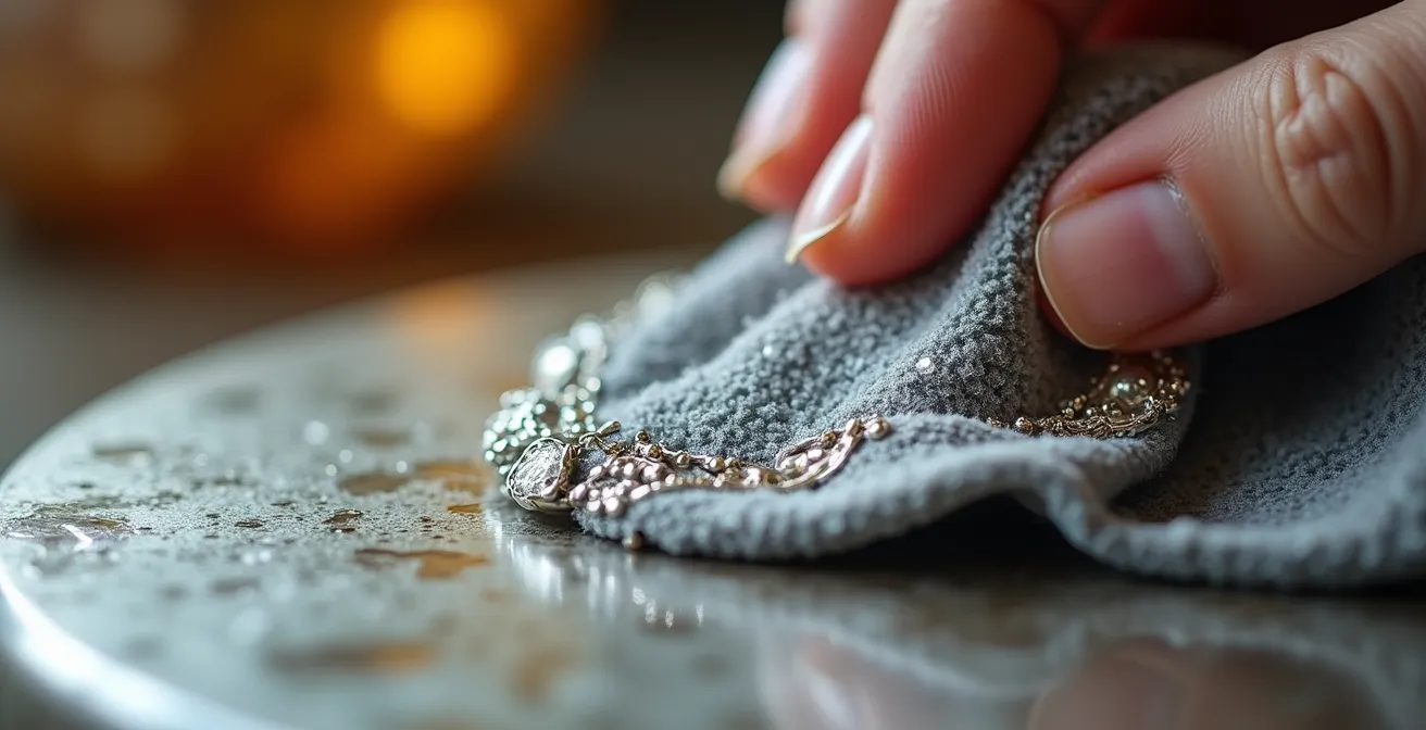 Proceso de limpieza de joyas de plata mostrando diferentes métodos y herramientas