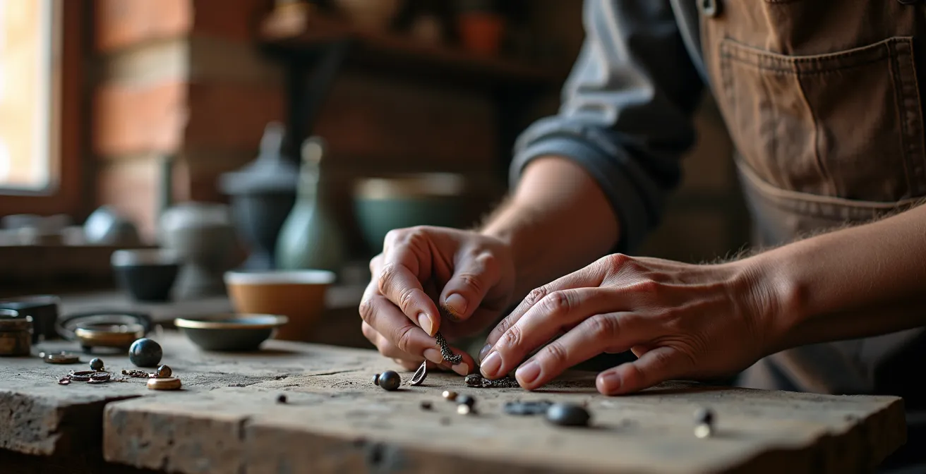 Proyecto de reciclaje creativo con bisutería antigua en taller artesanal español