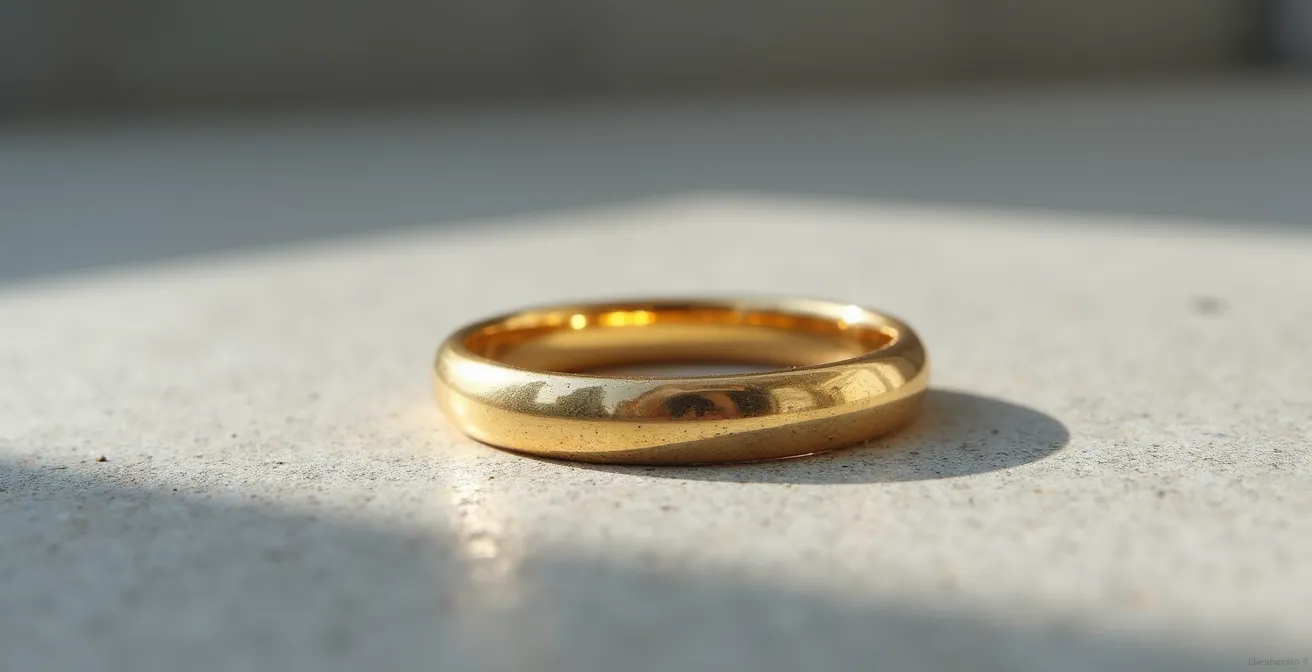 Detalle macro de un anillo de oro mostrando arañazos y pérdida de brillo