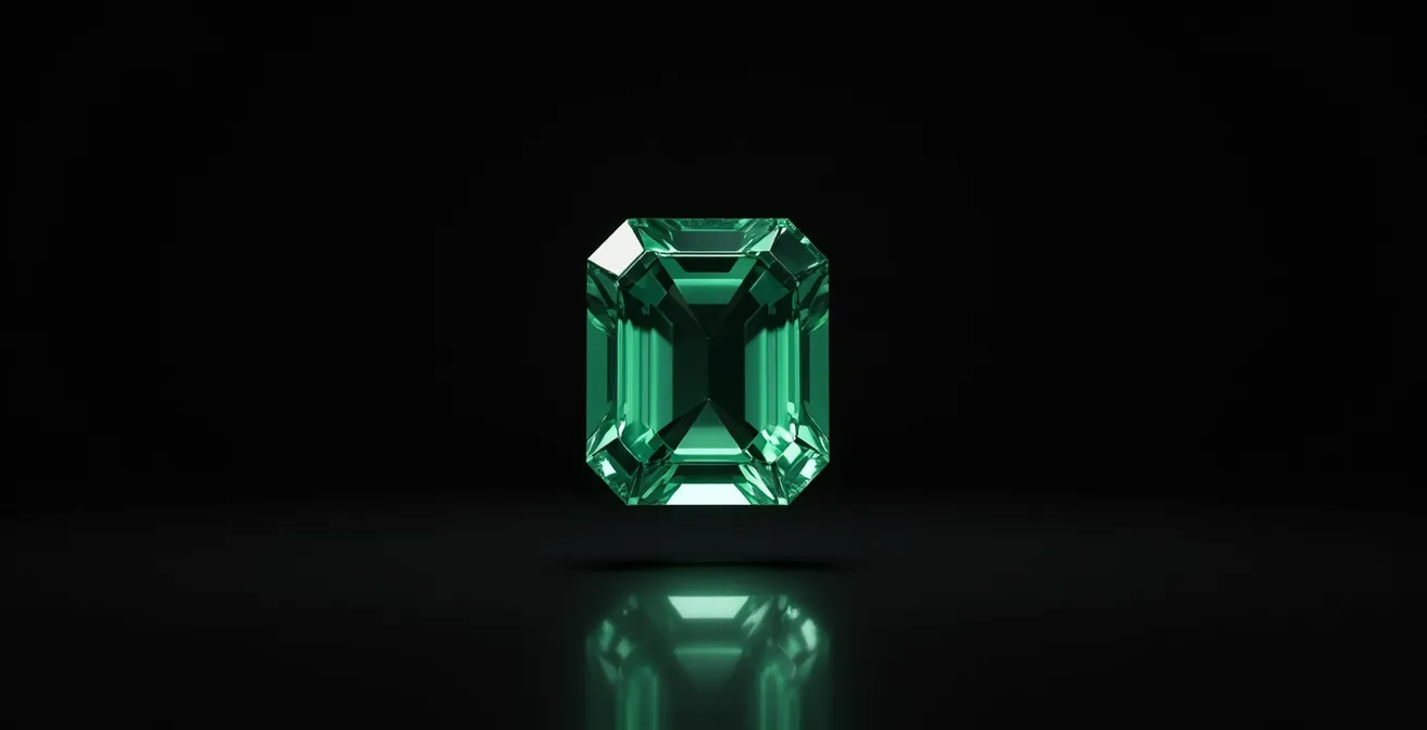 Detalle de talla esmeralda mostrando el corte octogonal que protege las esquinas