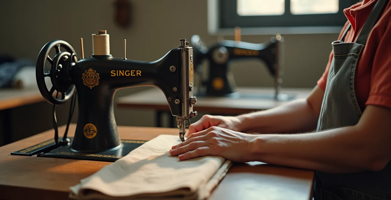 Interior de taller textil español mostrando el proceso de confección artesanal
