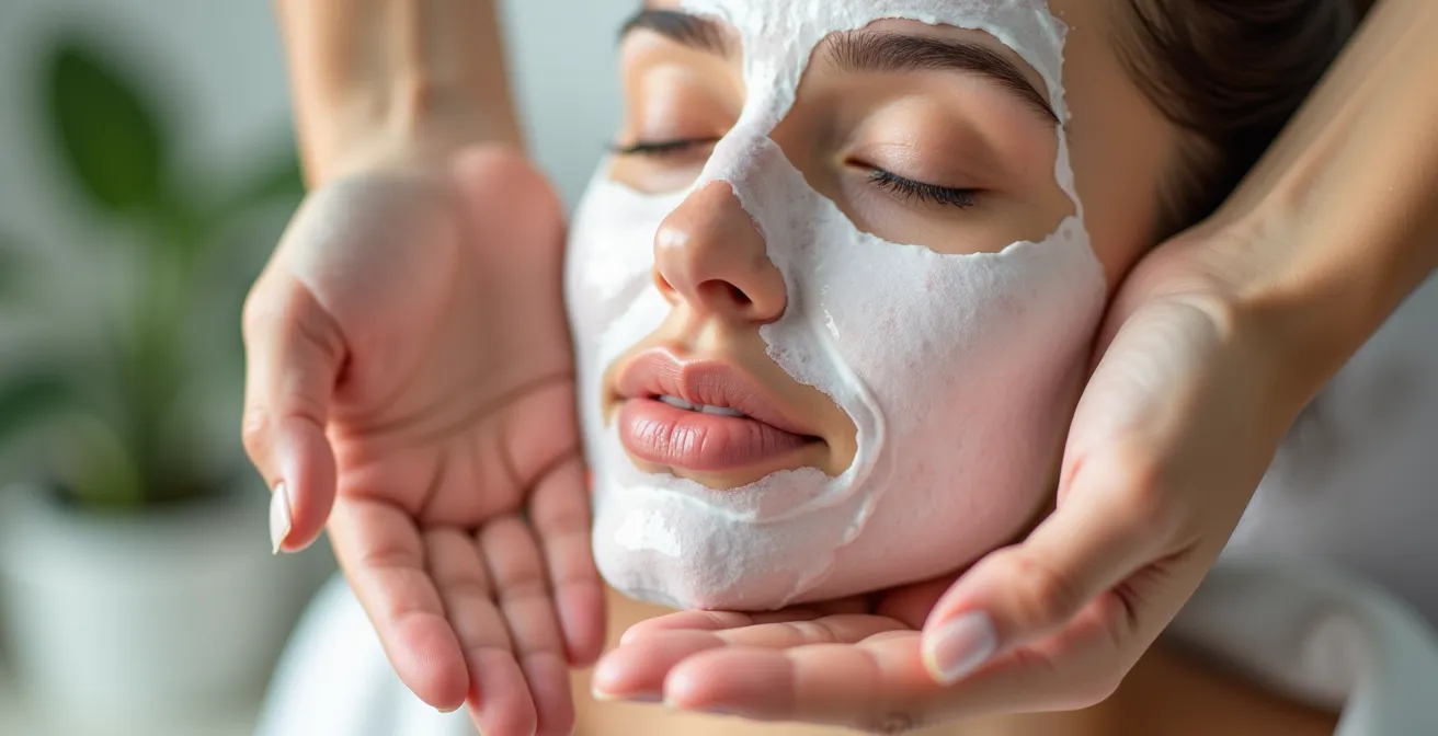 Demostración de técnica de masaje facial durante limpieza de 60 segundos