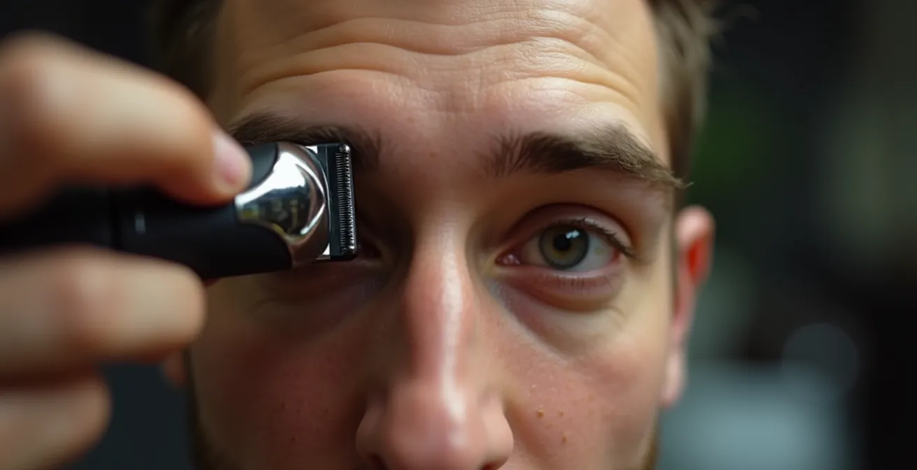 Demostración de técnica profesional para recorte de cejas masculino manteniendo aspecto natural