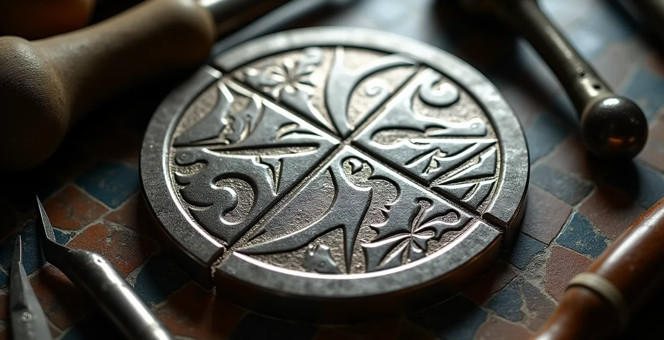 Comparación visual de diferentes tipografías grabadas en una medalla de plata